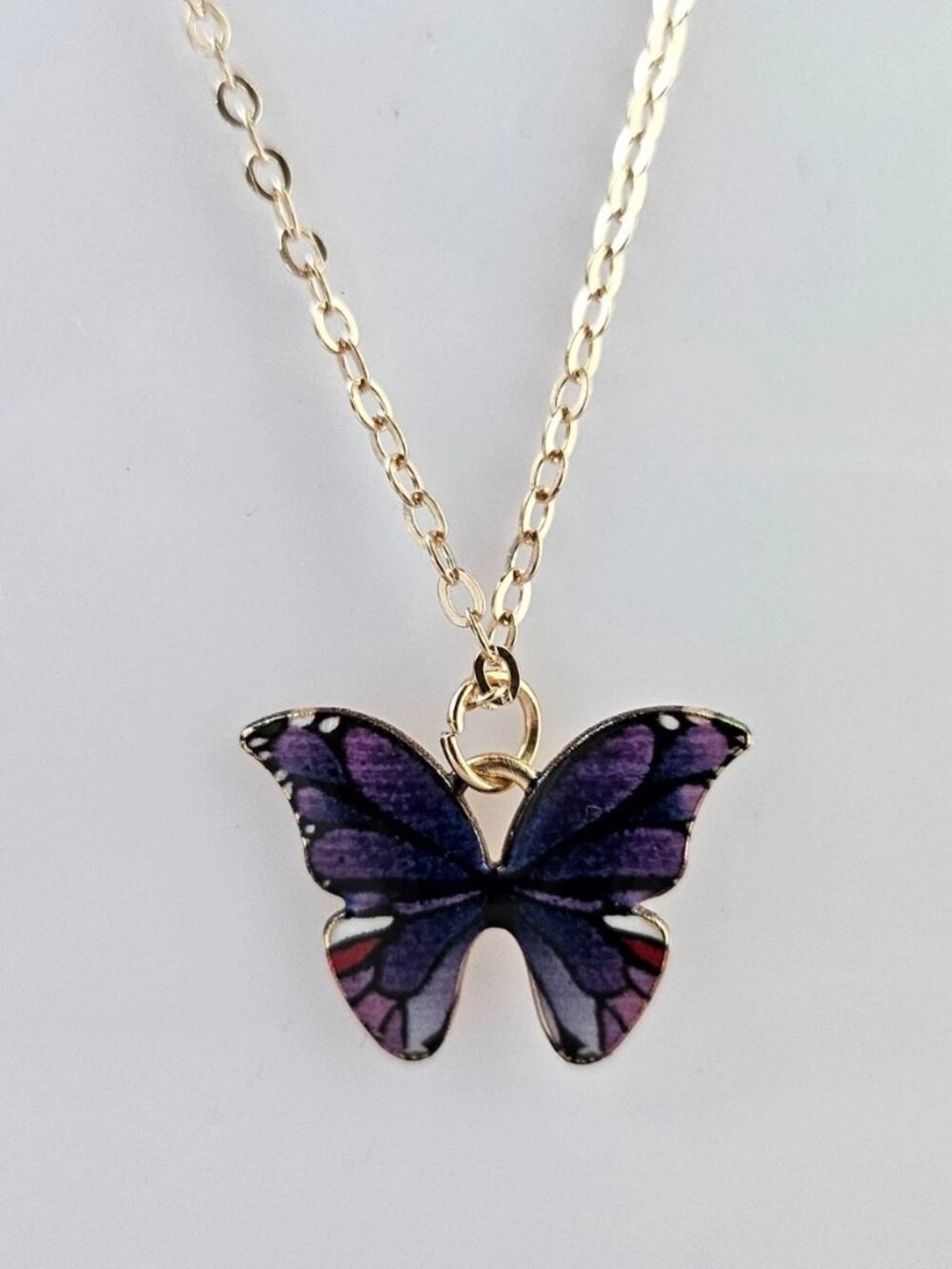 Purple Butterfly Pendant Necklace Fashion Jewelry Gold Tone Chain Necklace - Picture 2 of 11
